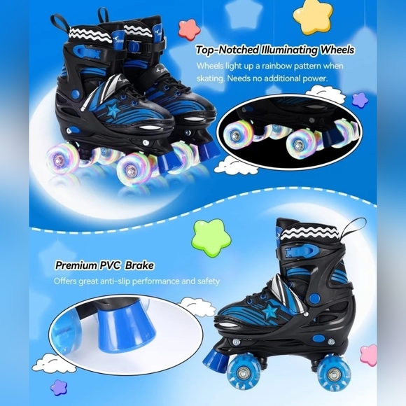 Sportneer 4Sizes Adjustable Light Up Kids Boys Roller Skates Black/Blue Medium - Picture 4 of 9